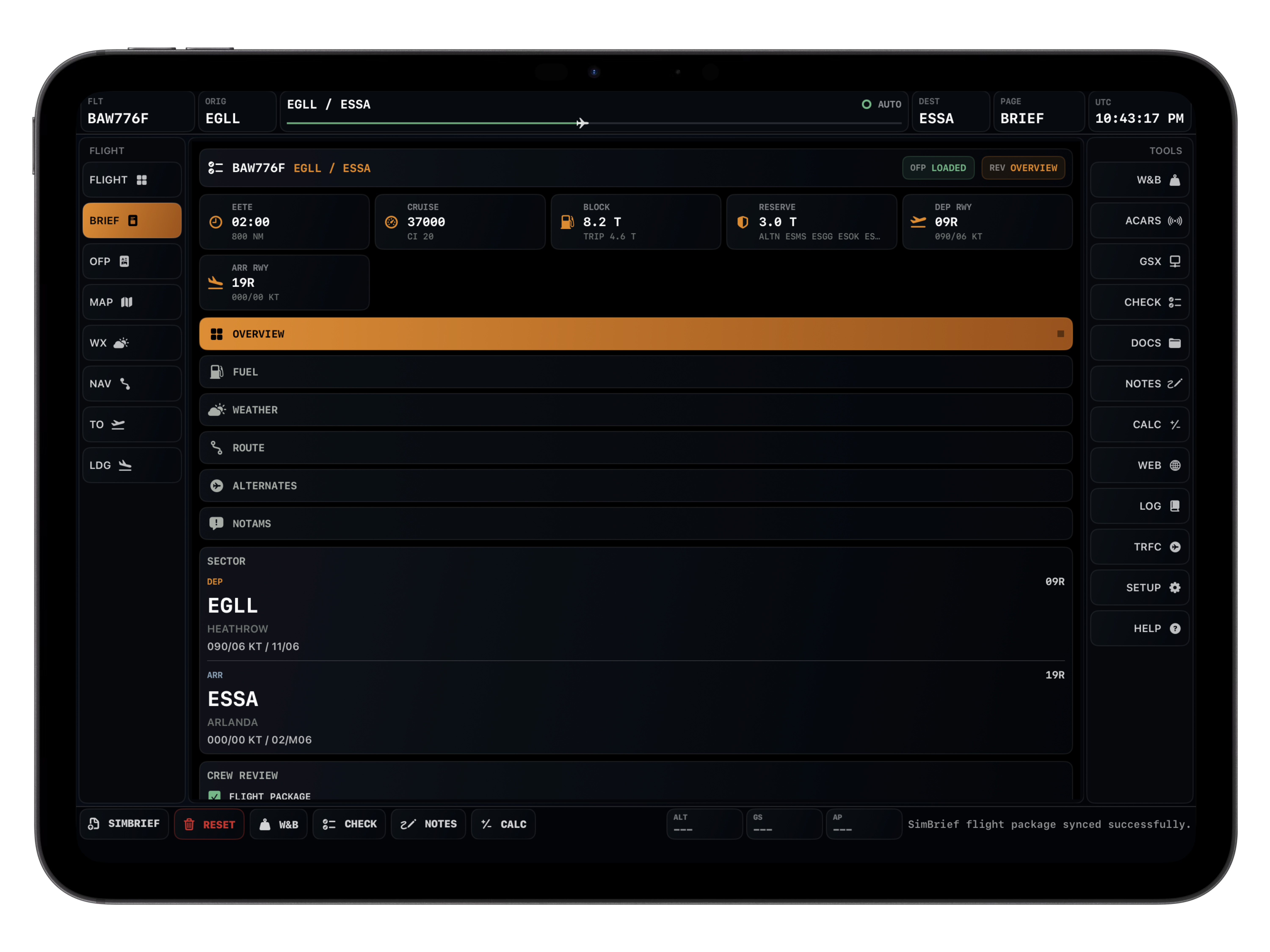 Route setup screen