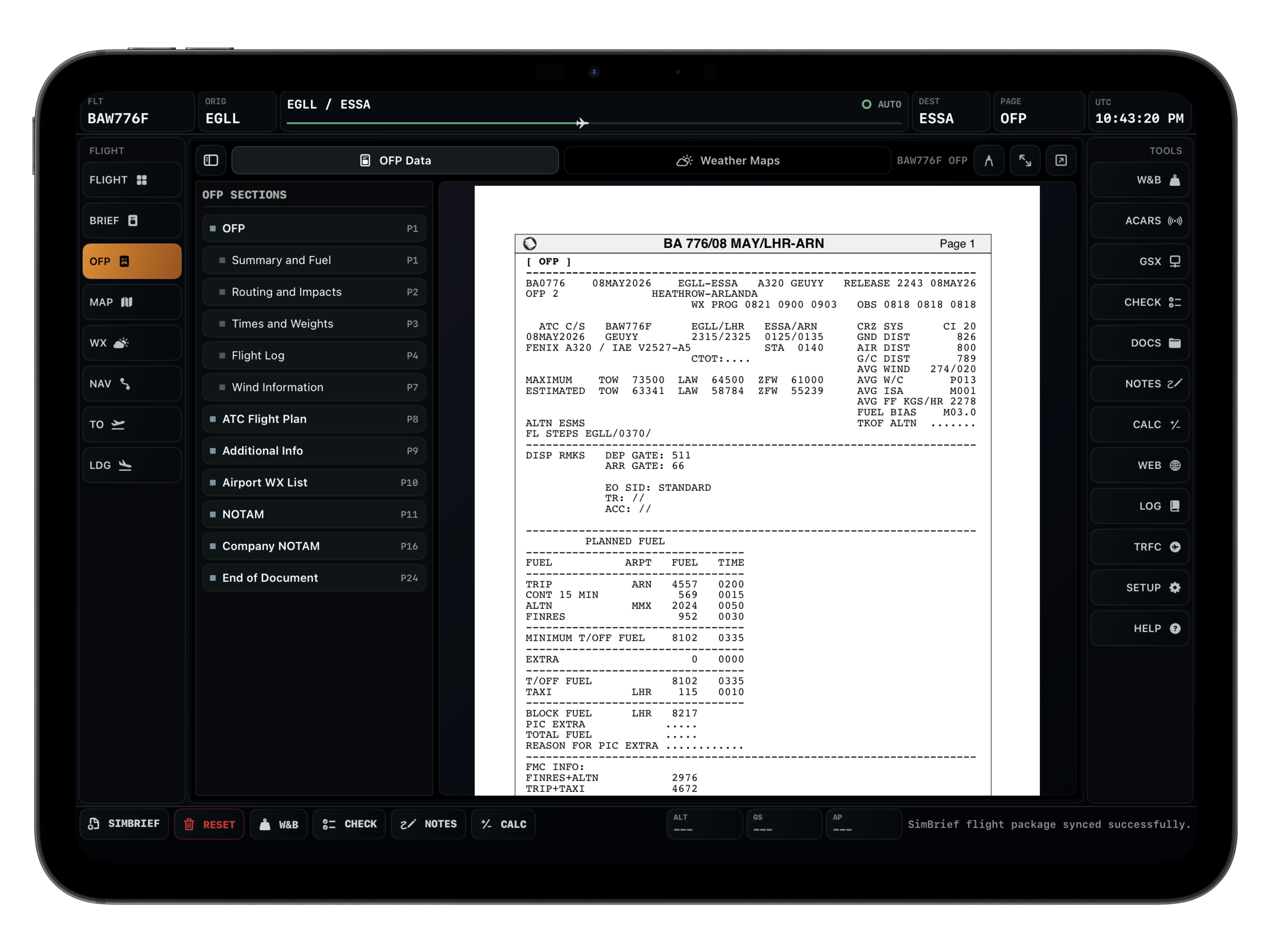 OFP screen