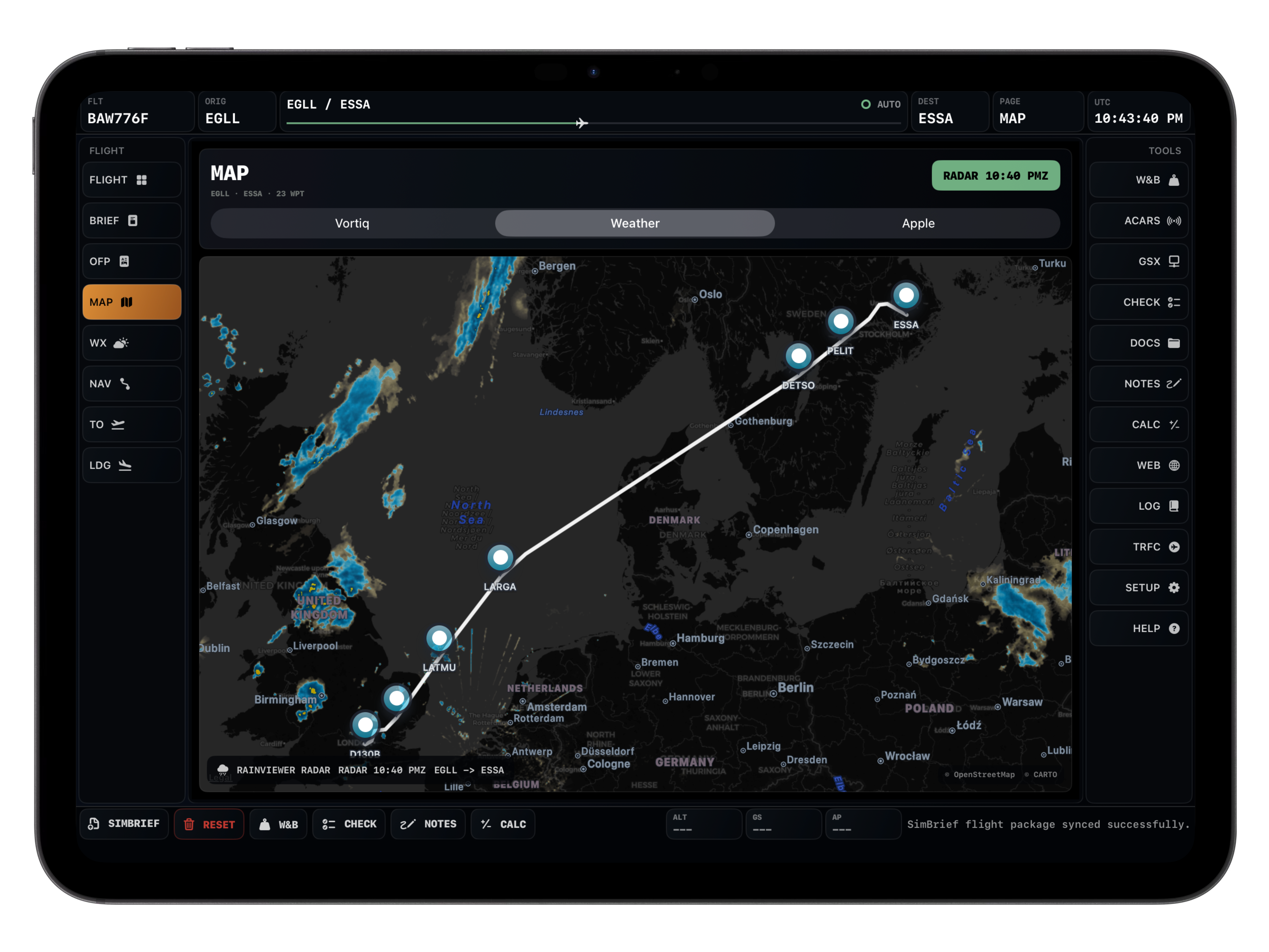 Weather radar screen