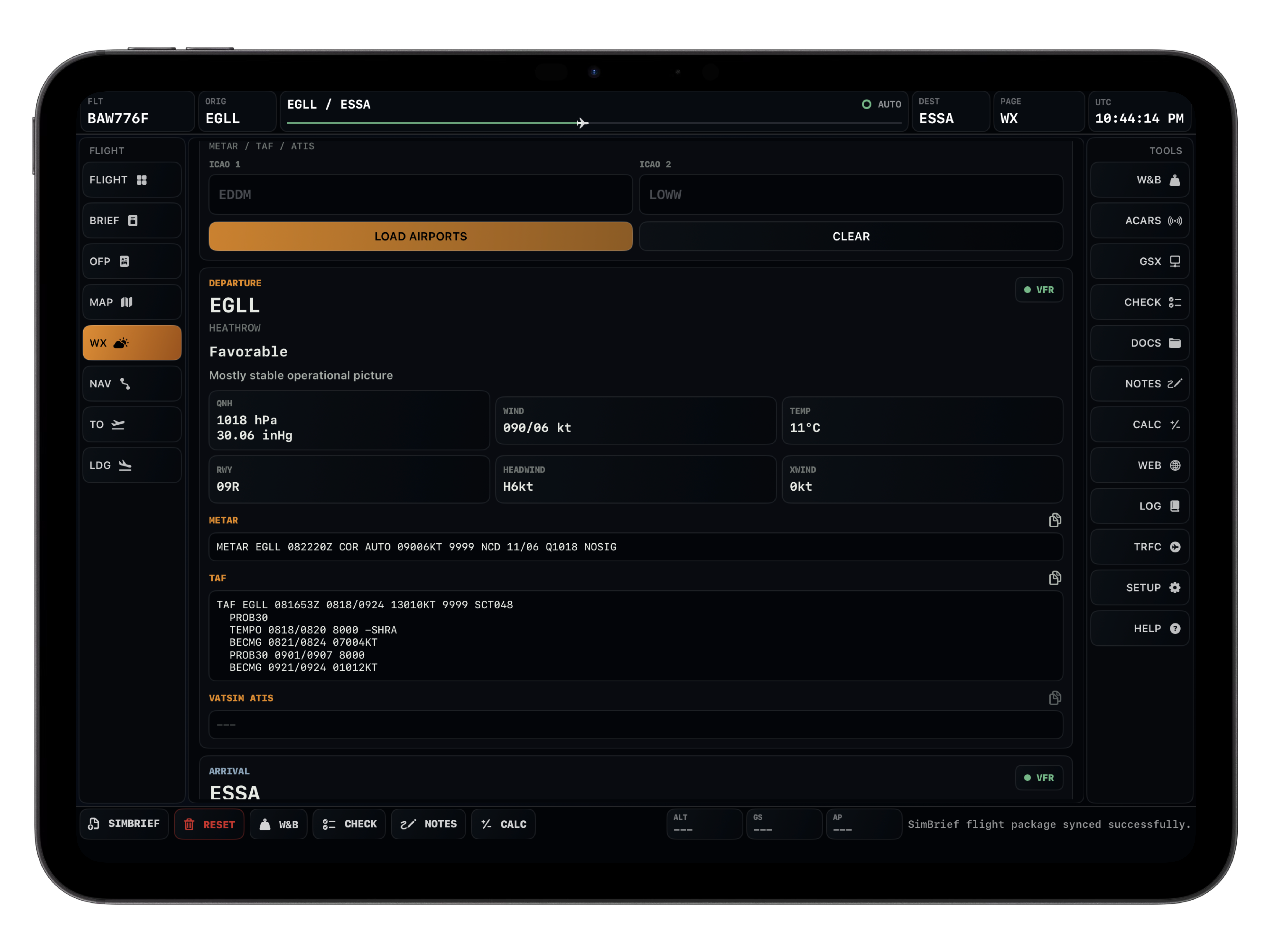 Vortiq EFB weather screen