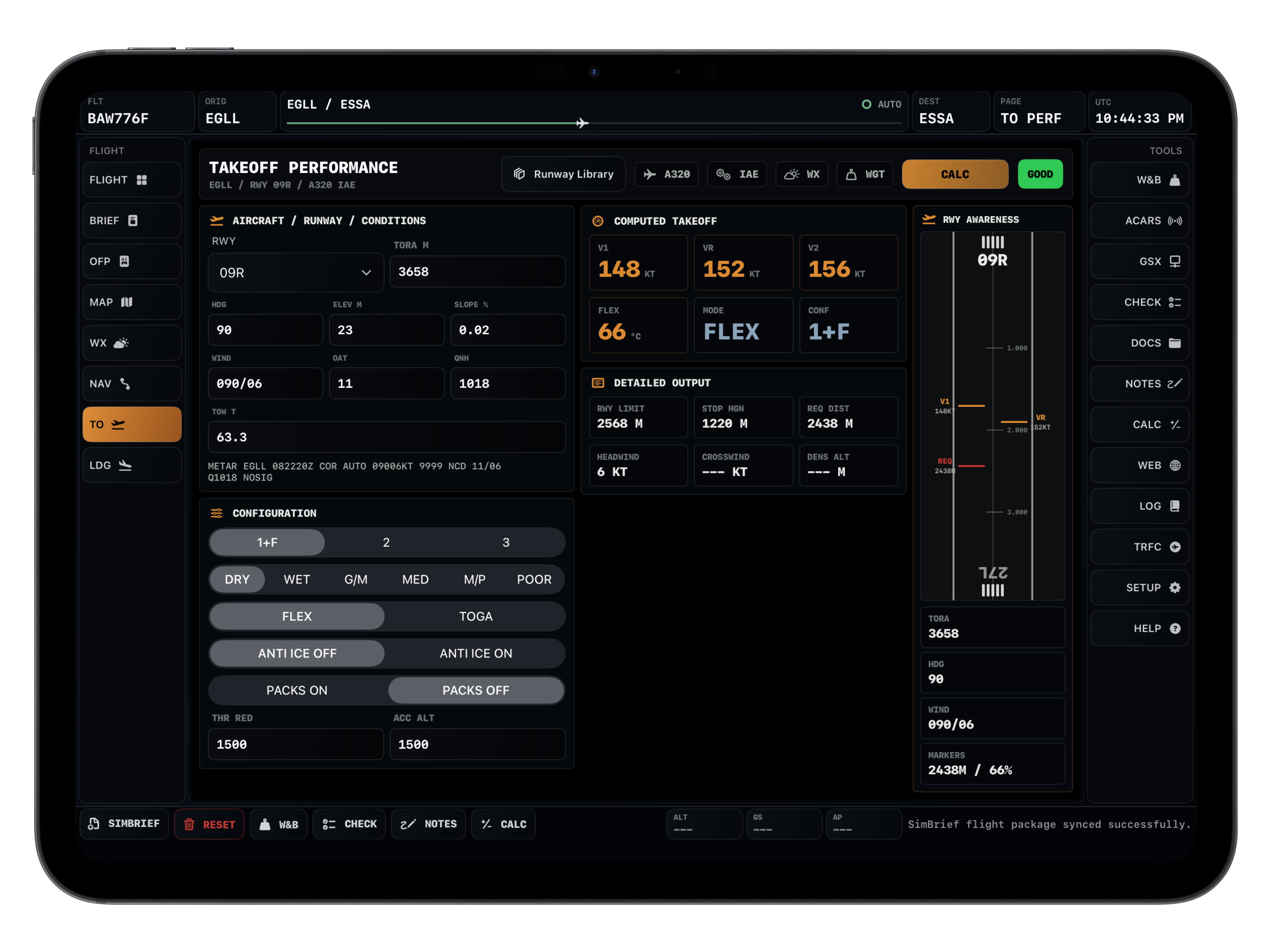 Takeoff performance screen
