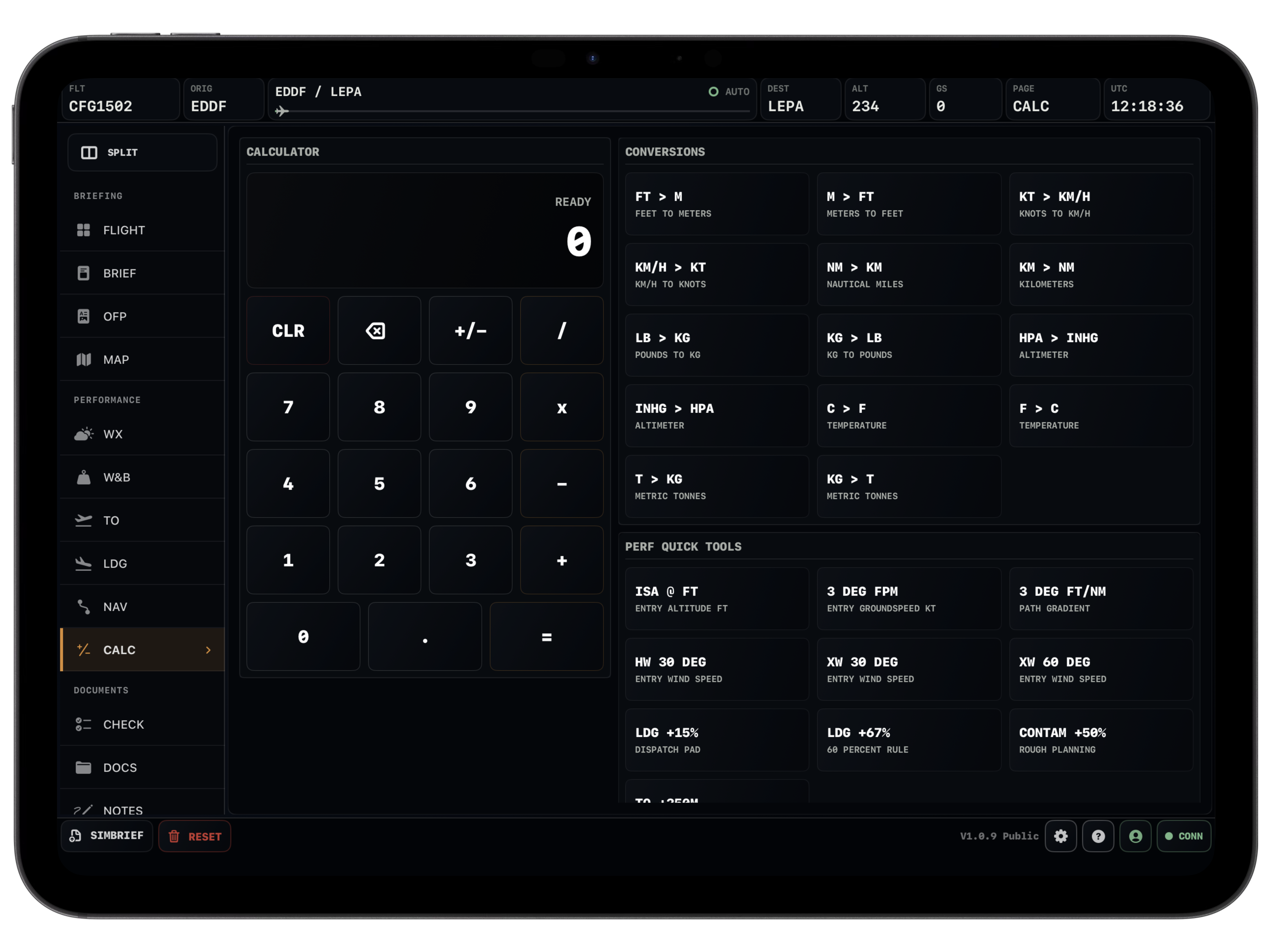Vortiq EFB calculator page