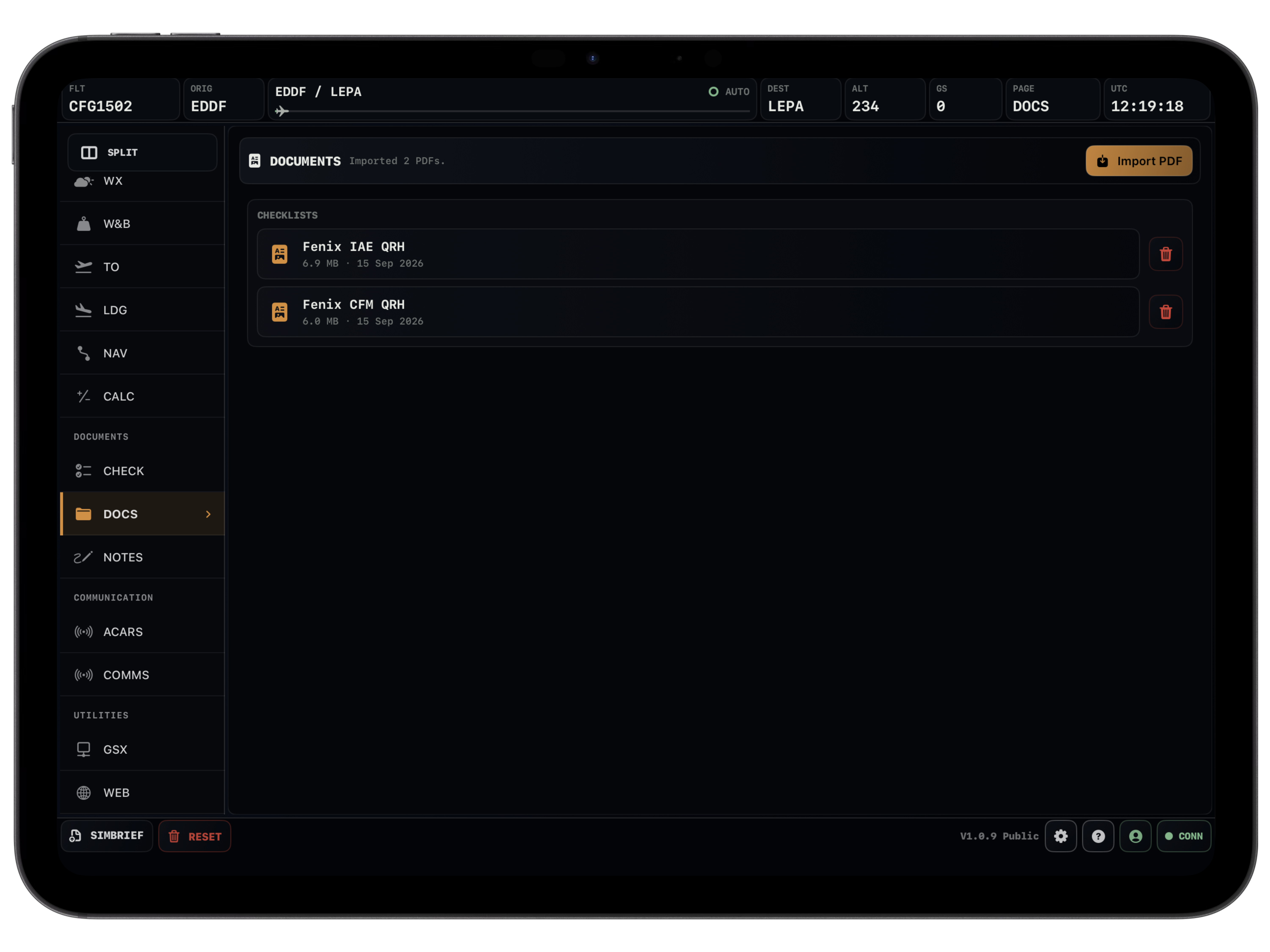 Vortiq EFB documents page