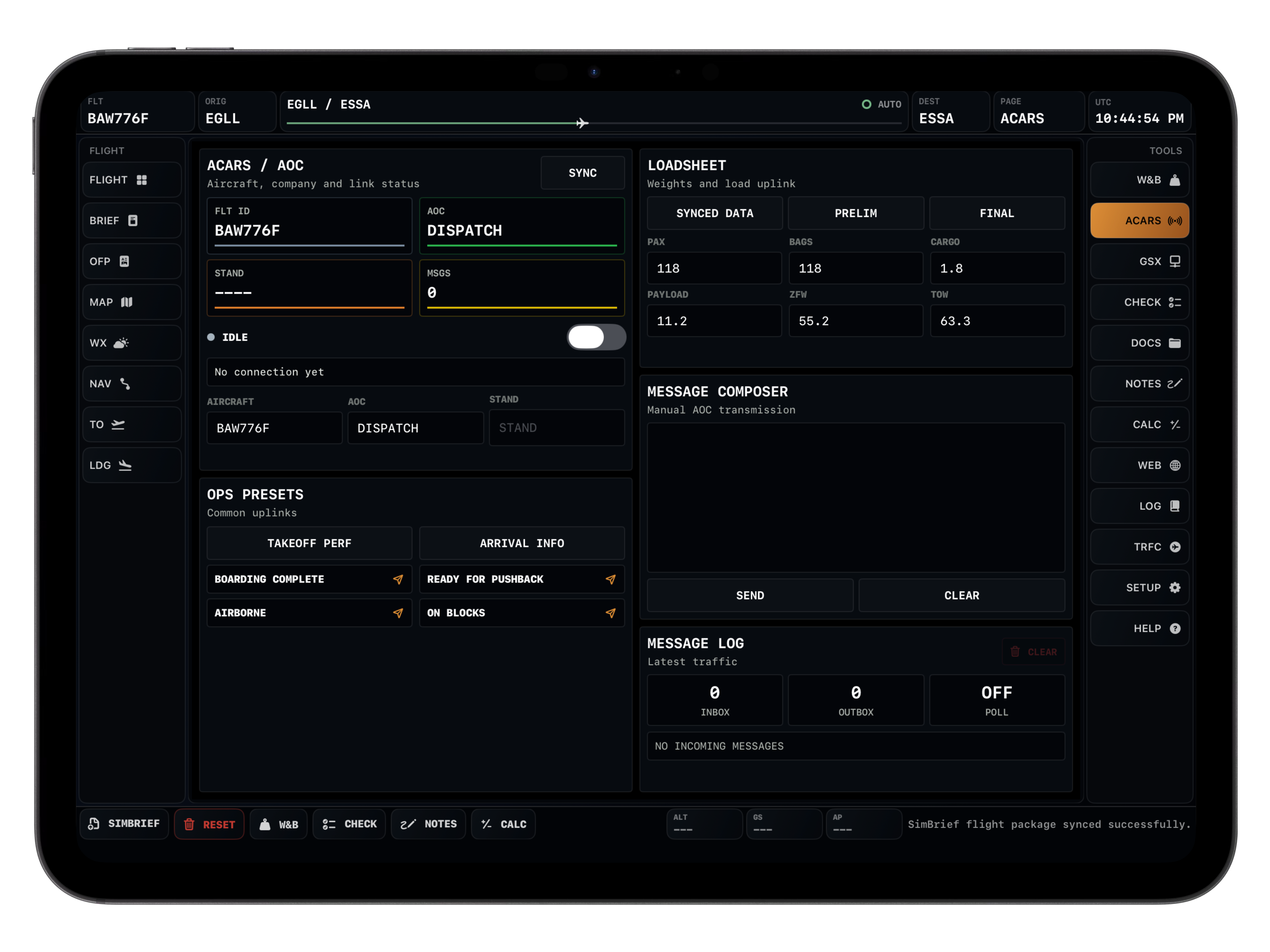 ACARS screen