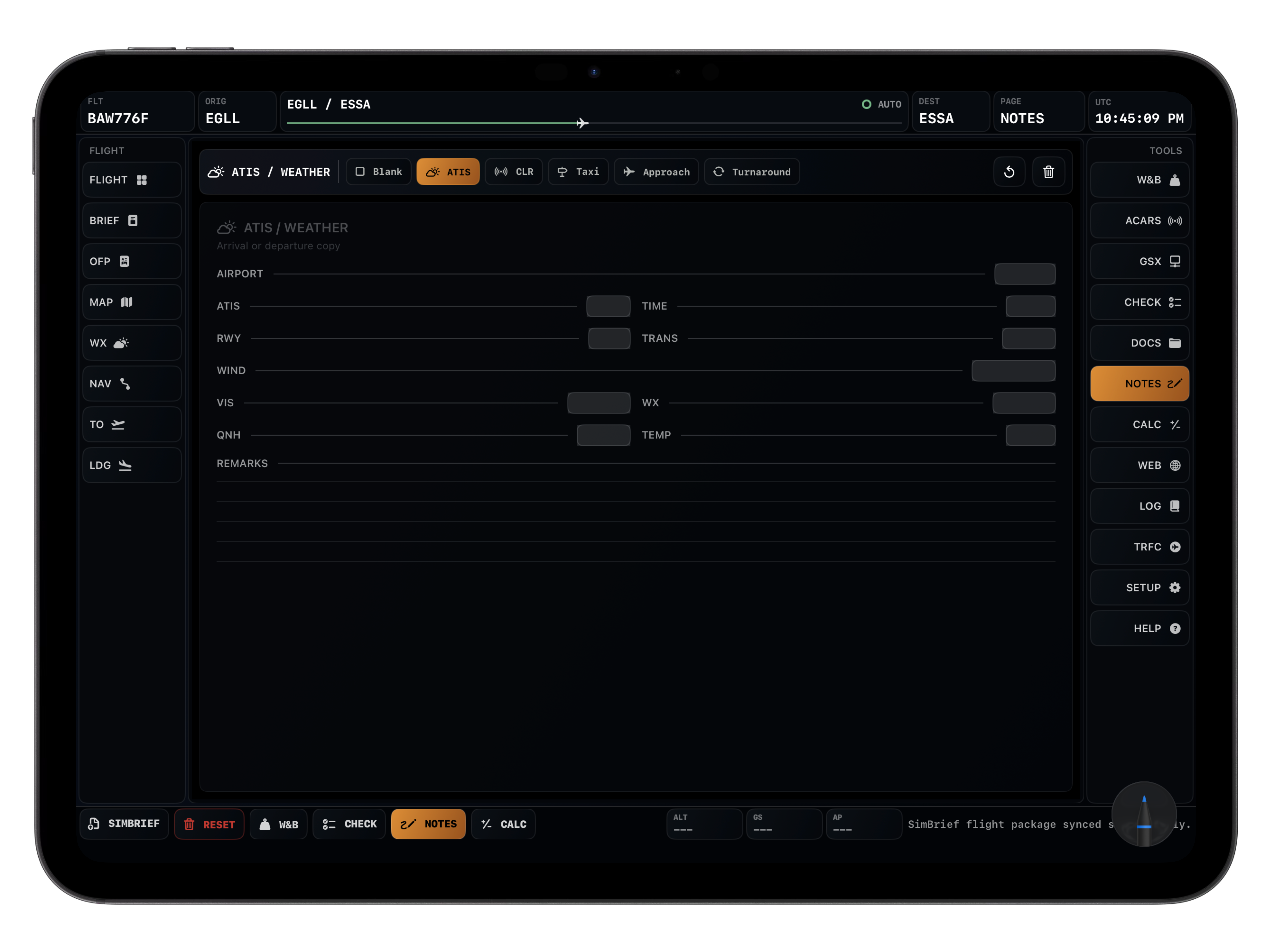 Notes screen