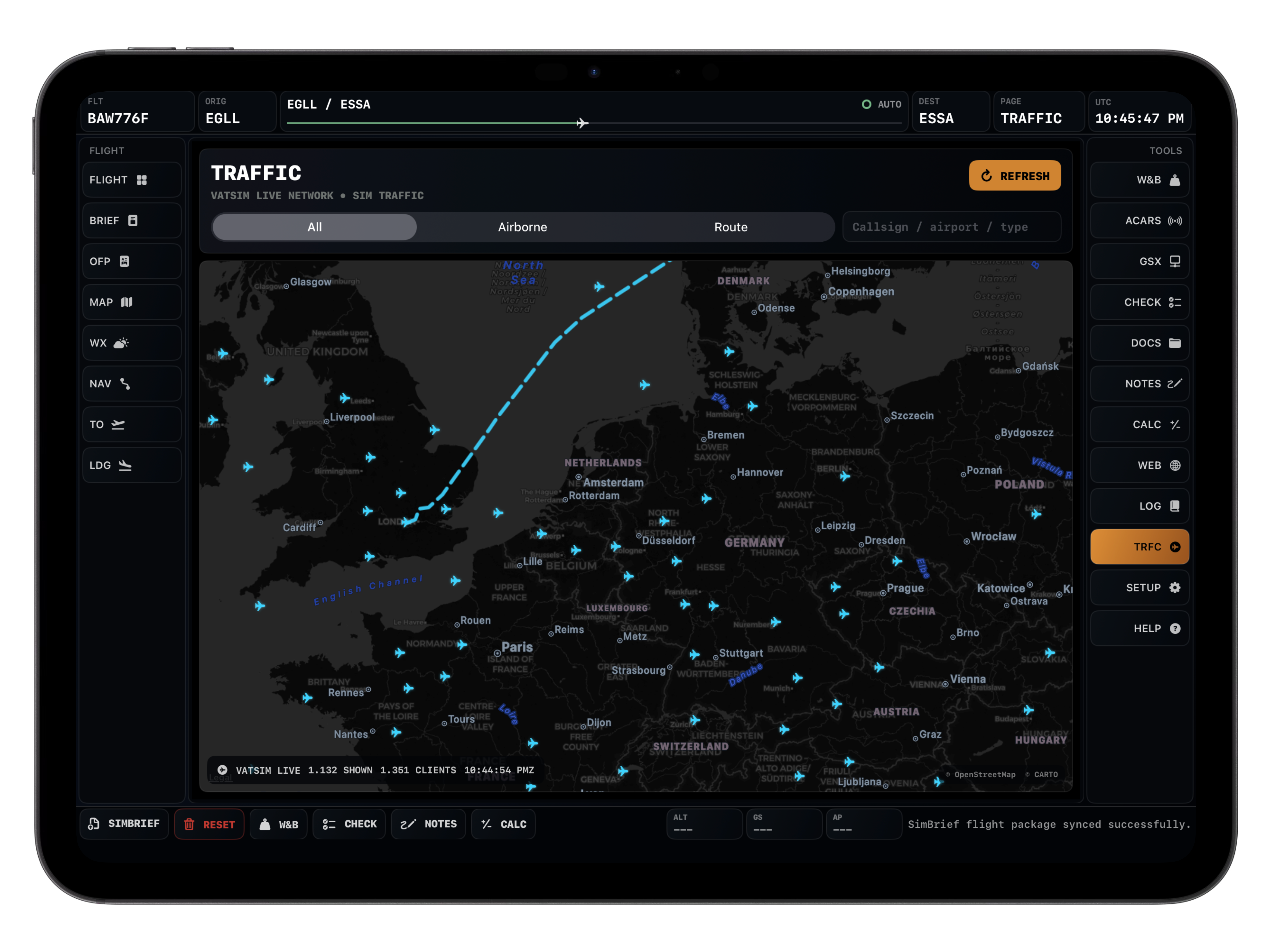 Vortiq EFB traffic map screen