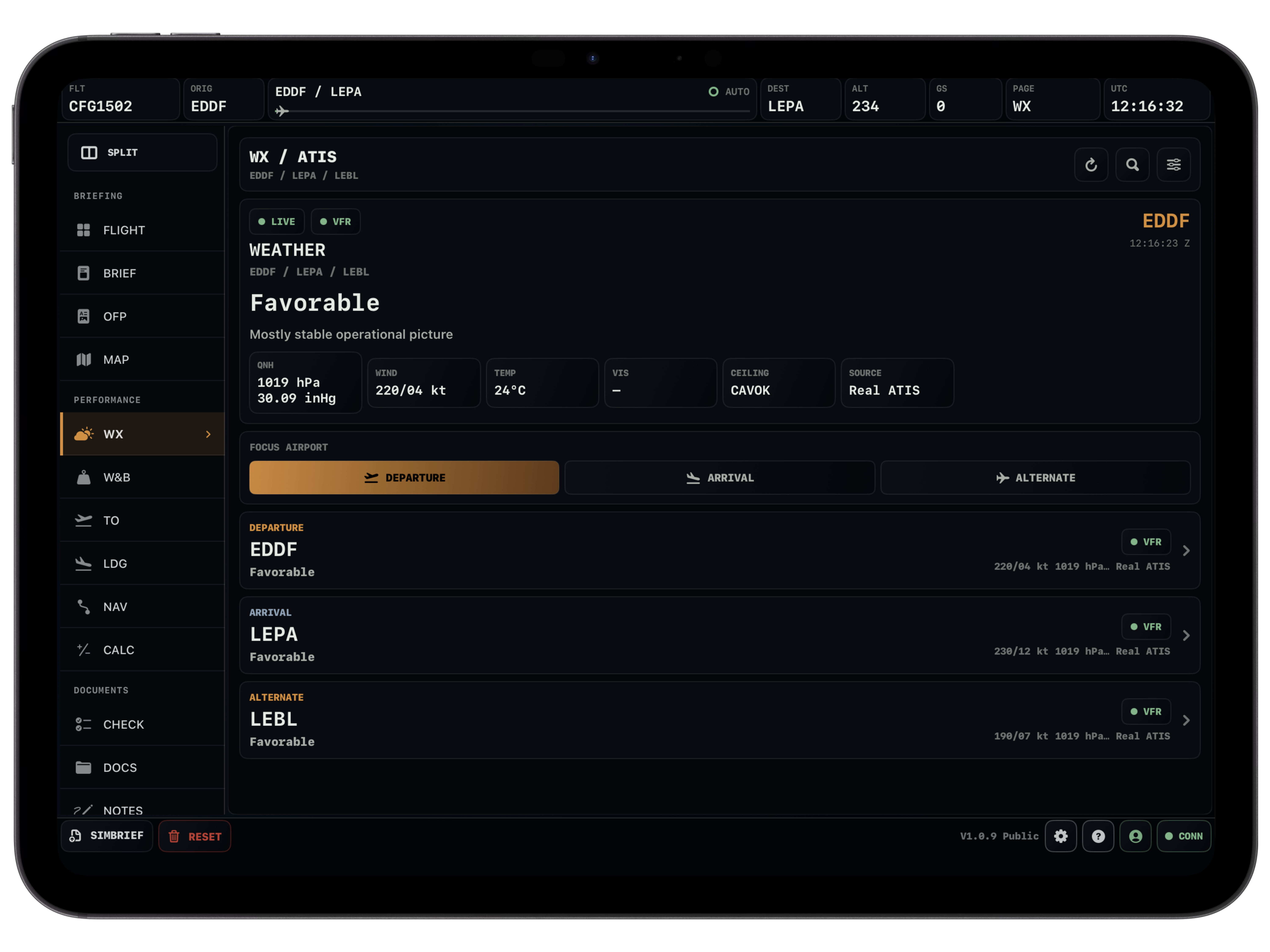 Vortiq EFB weather page