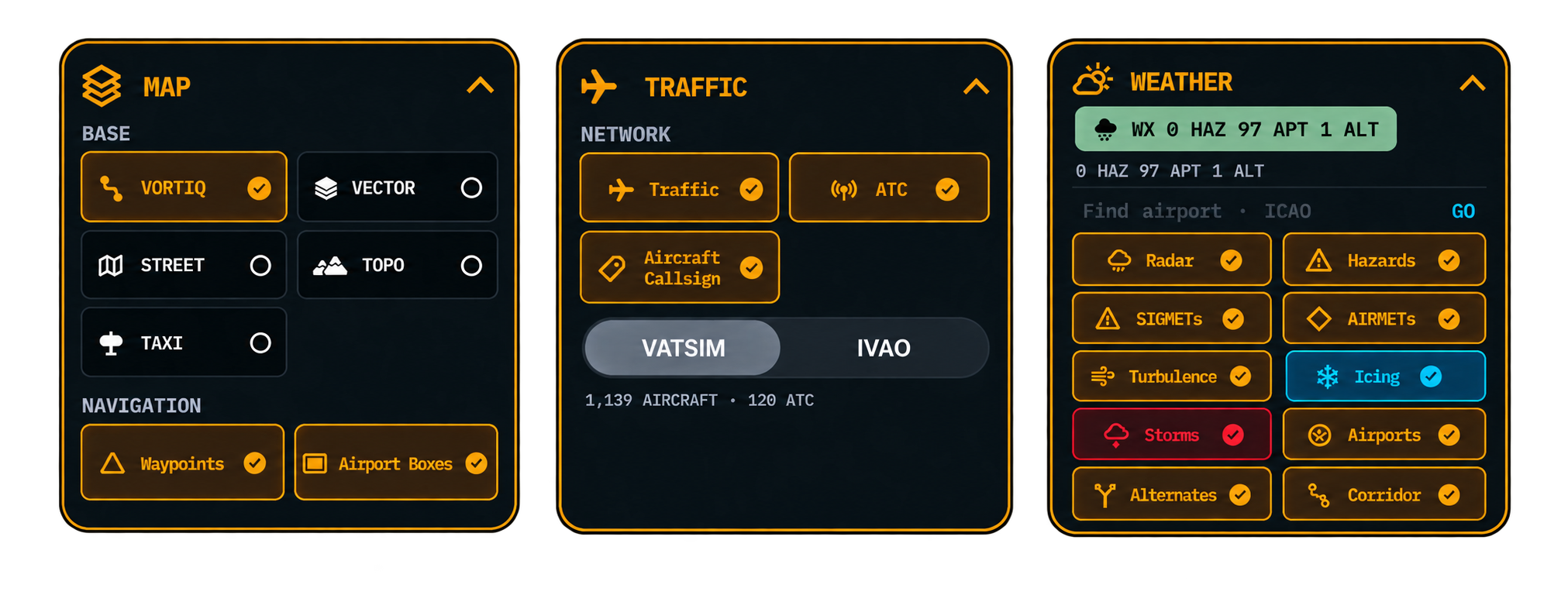 Vortiq EFB map layer controls