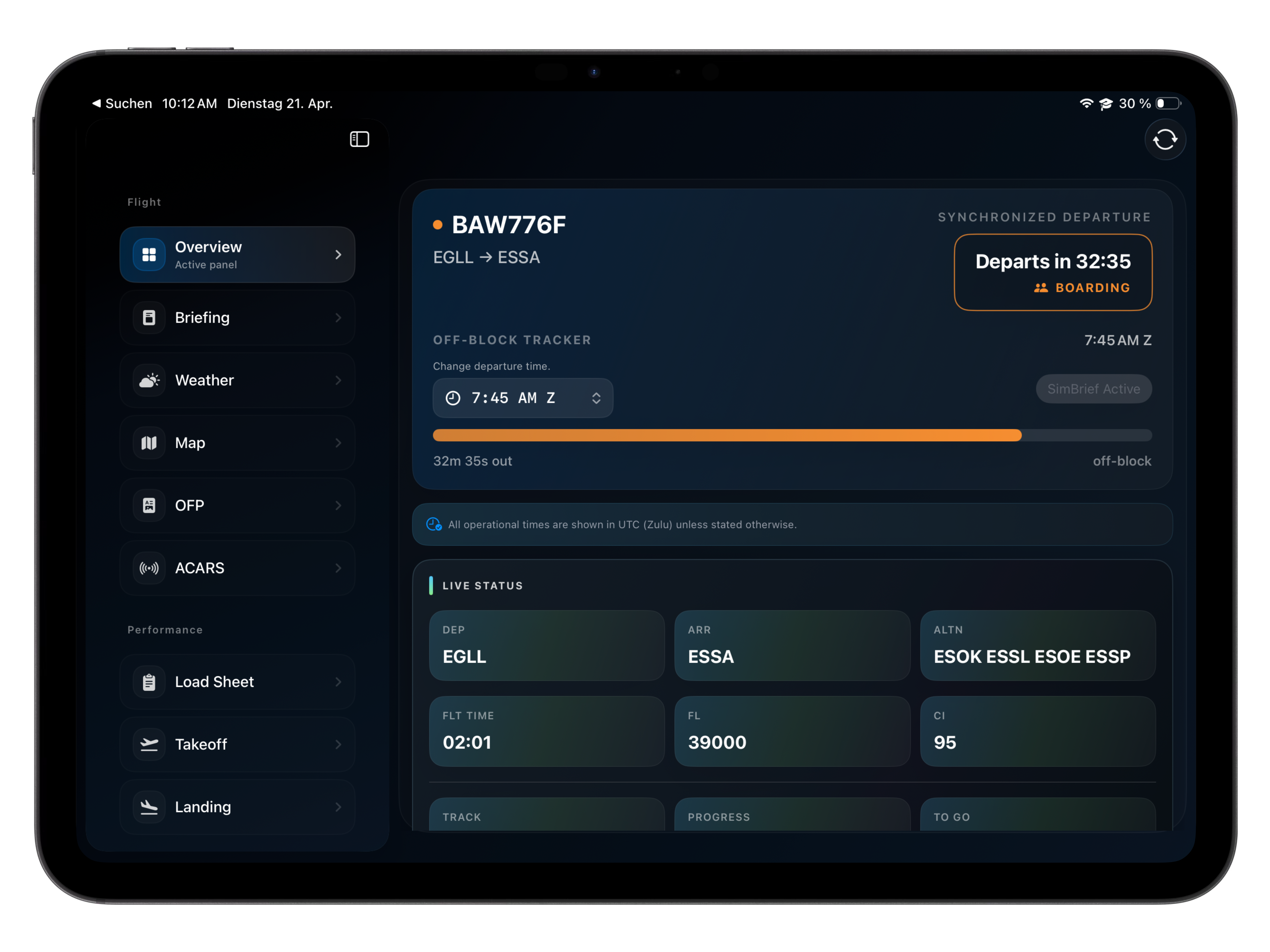 Vortiq EFB overview interface