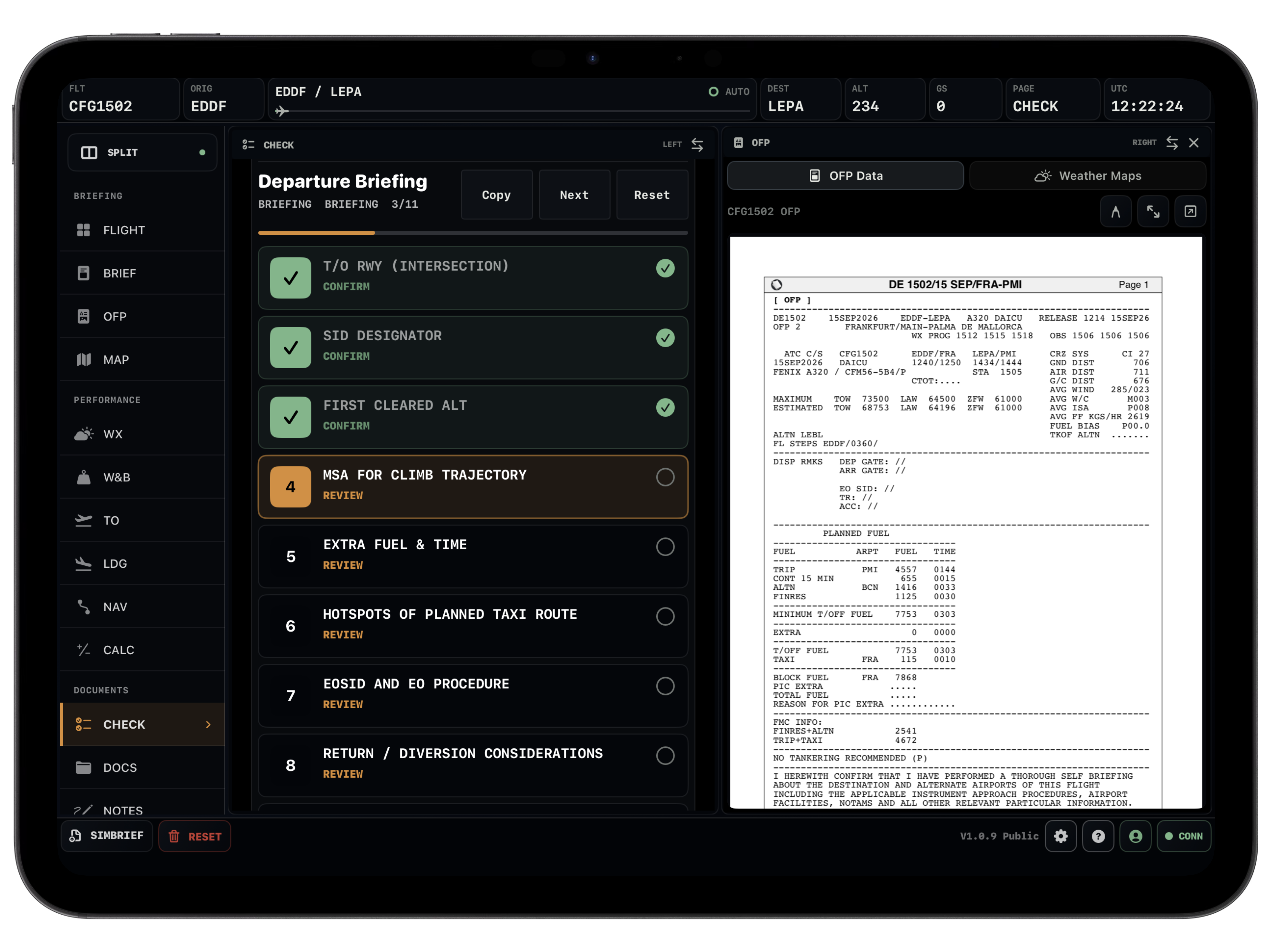 Vortiq EFB split view example