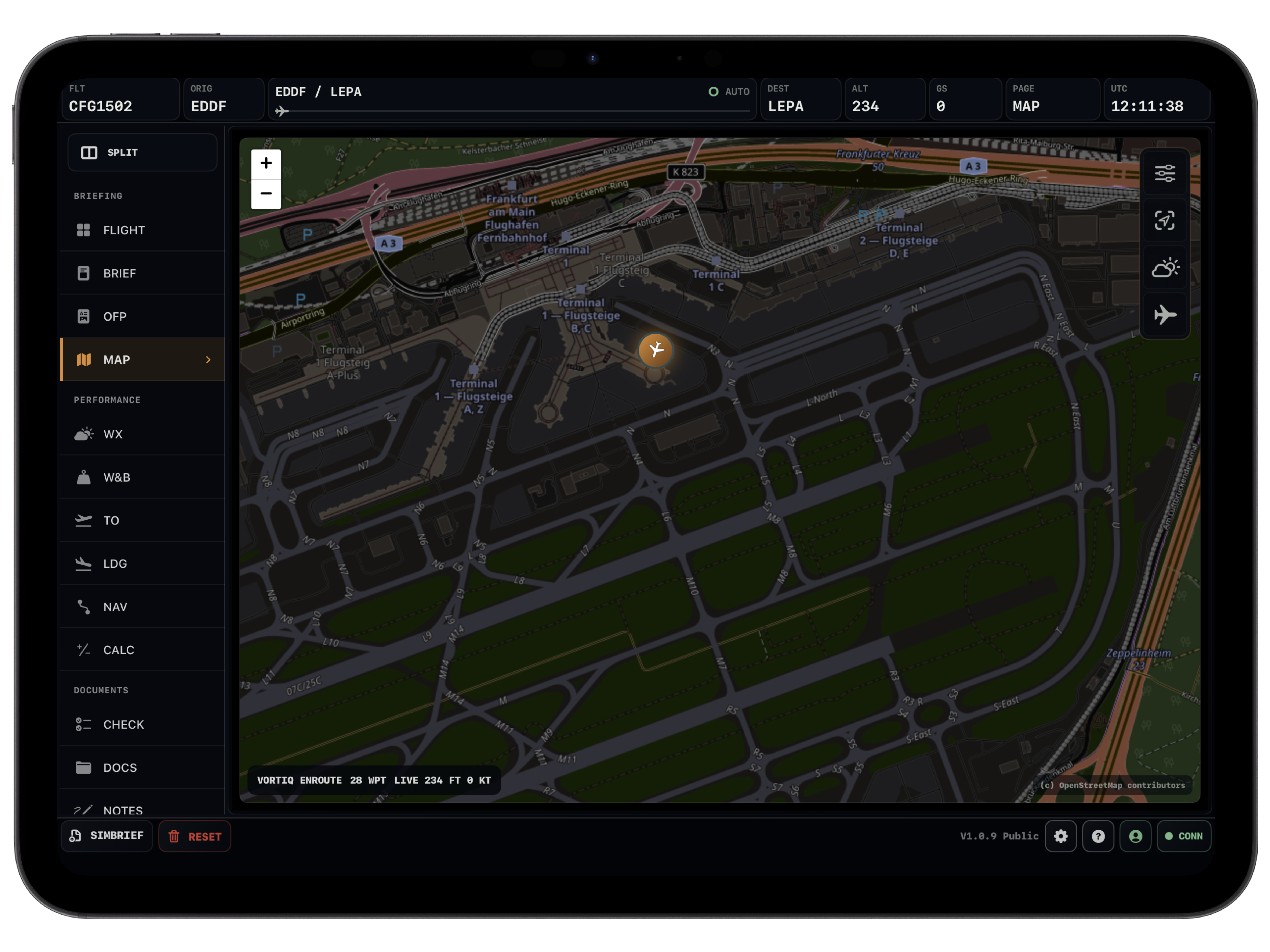 Vortiq EFB taxi map
