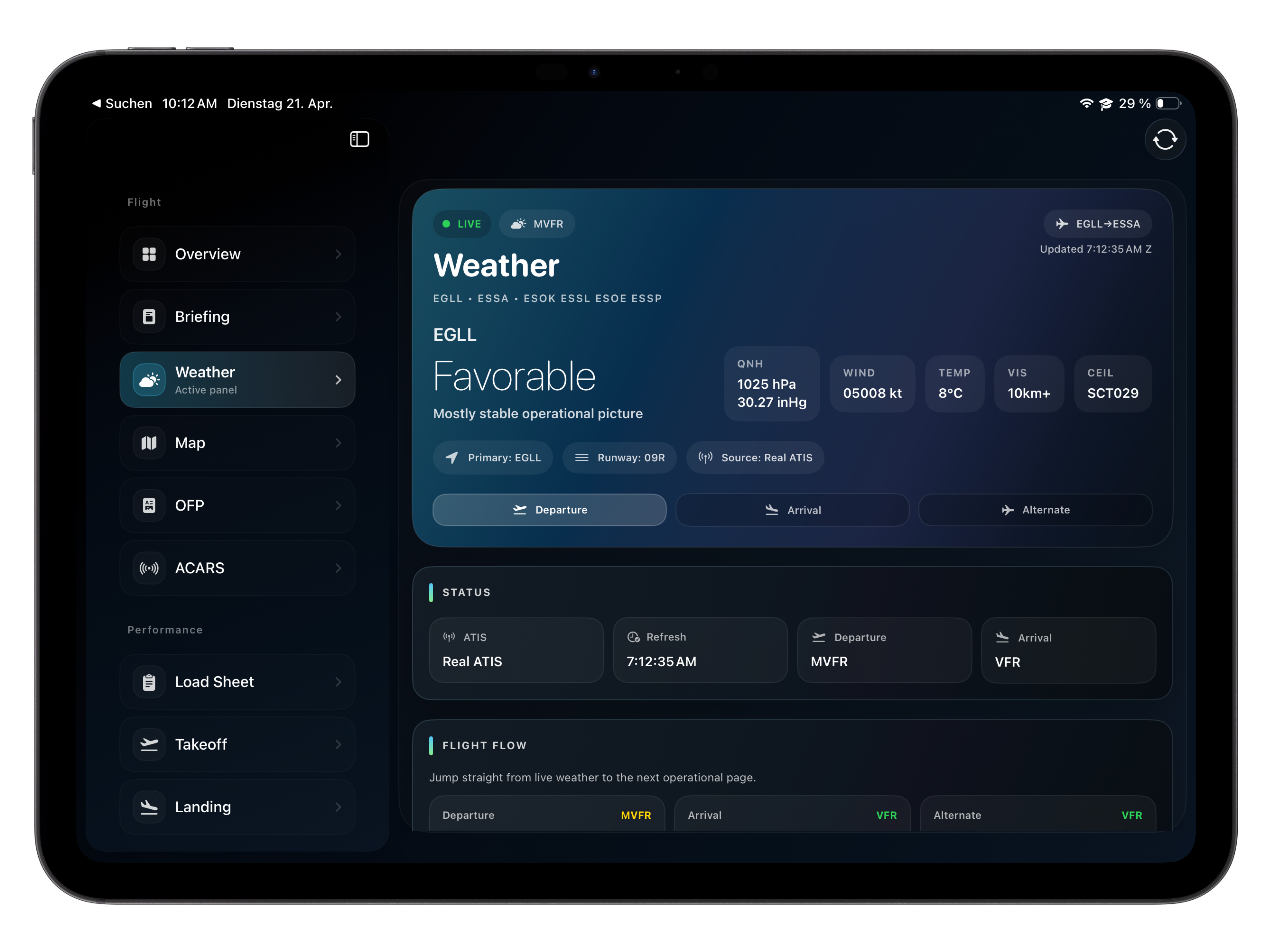 Vortiq EFB weather interface