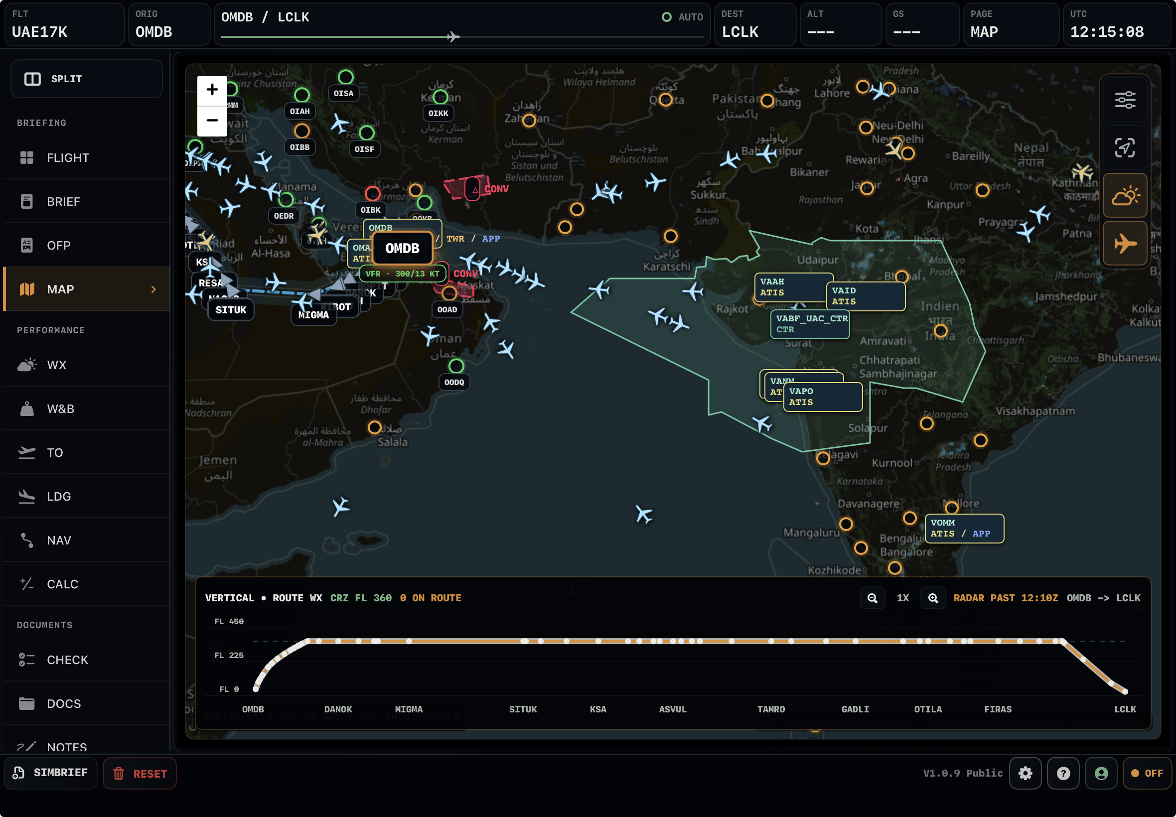 Vortiq EFB live traffic and map panel preview