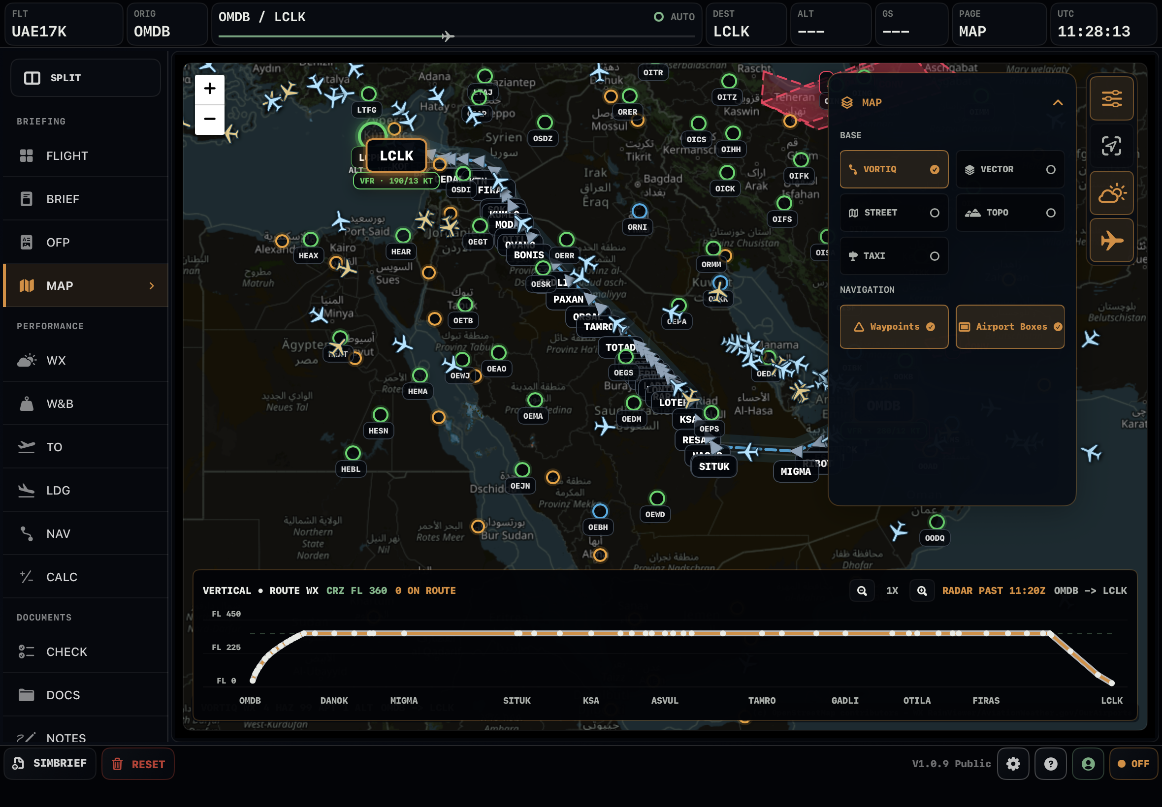 Vortiq EFB live traffic map preview
