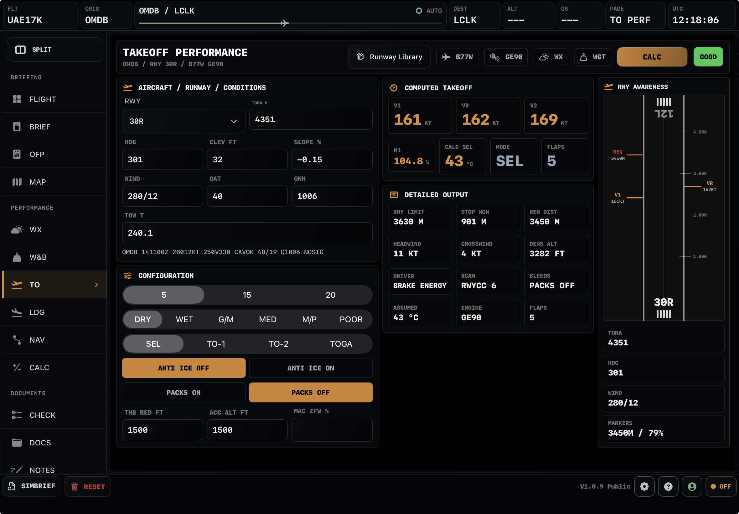Vortiq EFB takeoff performance preview