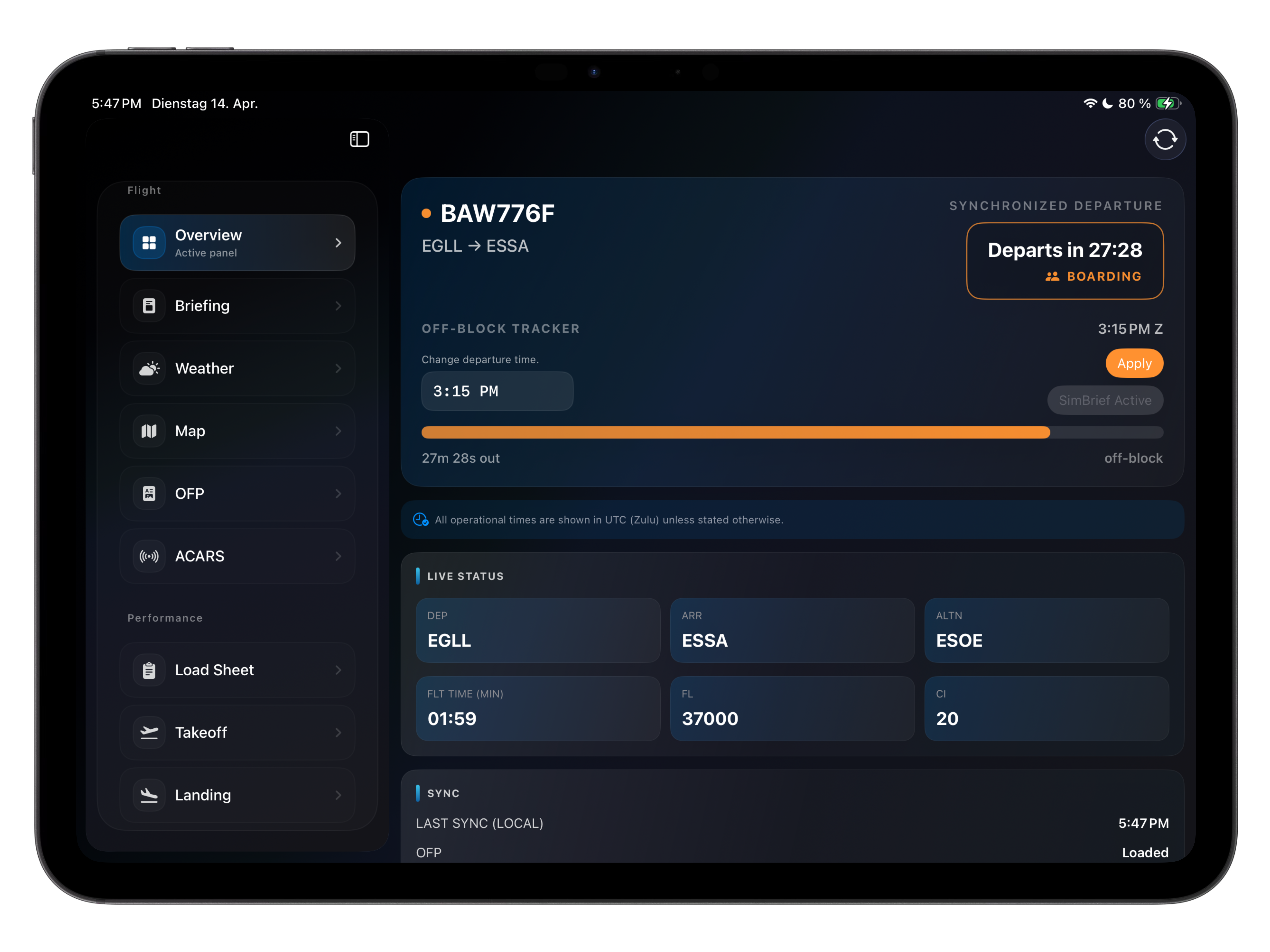 Vortiq EFB overview page
