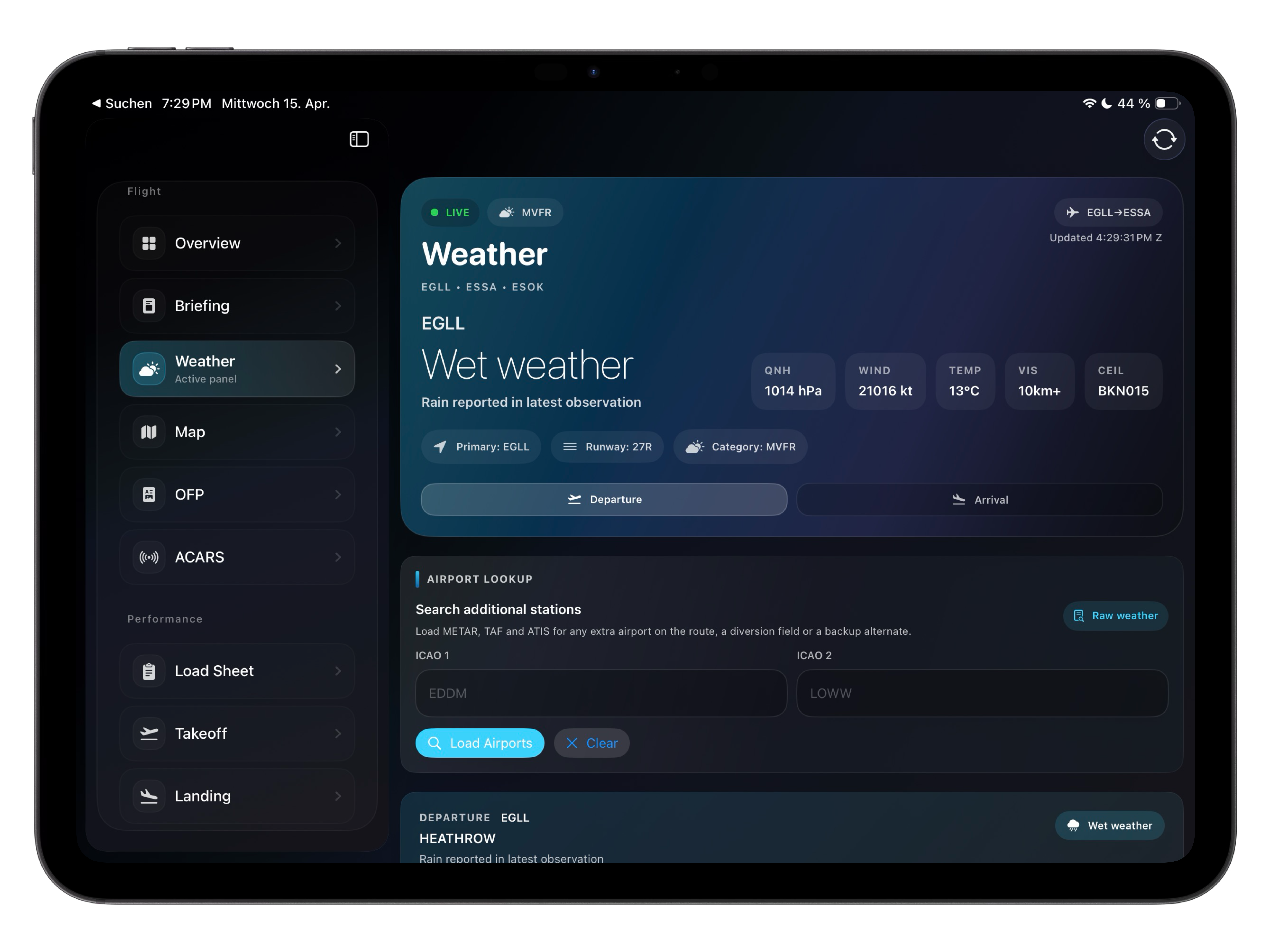 Vortiq EFB weather page